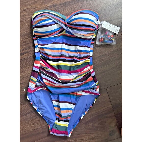 Anne Cole Women's Striped Twist-Front Bandeau One-Piece Swimsuit Multi Color 6 - Picture 4 of 9